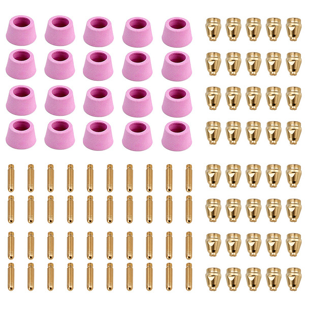 CUT50-G100, 100-Pcs Plasma Cutter Consumables Nozzles, Electrodes and Cups for AMICO CUT-50 APC-50 & CTS-200