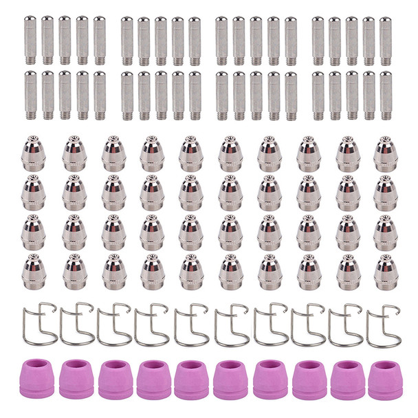 AG60HF-100, 60-Amp 50-Pcs Non-touch Pilot Arc Plasma Cutter Consumables, 40-Nozzles, 40-Electrodes, 10-Cups, 10-Wire Spacer Guide, Use for CUT-50HF, CUT-60HF