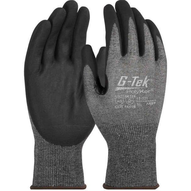 G-Tek PolyKor  Seamless Knit PolyKor Blended Glove with Nitrile Coated Foam Grip on Palm & Fingers - Touchscreen Compatible, M, Gray