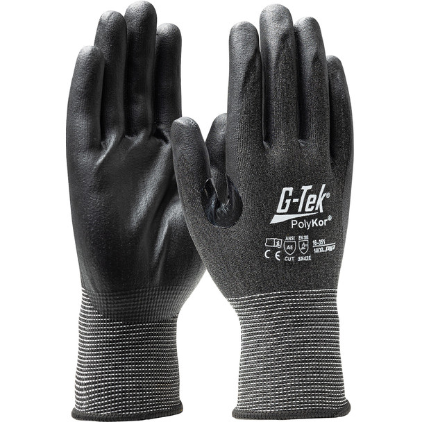 G-Tek PolyKor  Seamless Knit PolyKor Blended Glove with Nitrile Coated Foam Grip on Palm & Fingers - 21 Gauge - Touchscreen Compatible, L, Black