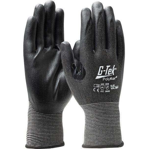 G-Tek PolyKor  Seamless Knit PolyKor Blended Glove with Nitrile Coated Foam Grip on Palm & Fingers - 21 Gauge - Touchscreen Compatible, M, Black