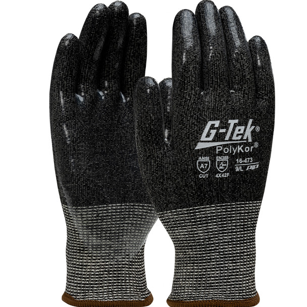 G-Tek PolyKor  Seamless Knit PolyKor Blended Glove with Silicone Coated Flat Grip on Palm & Fingers, L, Black