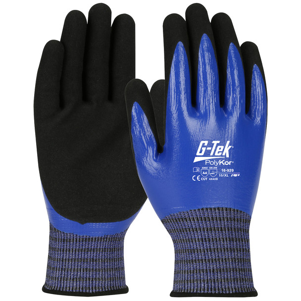 G-Tek PolyKor X7  Seamless Knit PolyKor X7 Blended Glove with Double-Dipped Nitrile Coated MicroSurface Grip on Full Hand - Touchscreen Compatible, XS, Blue