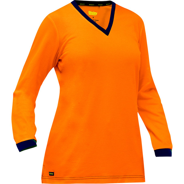 Bisley Non-ANSI Women's Long Sleeve Shirt, M, Hi-Vis Orange