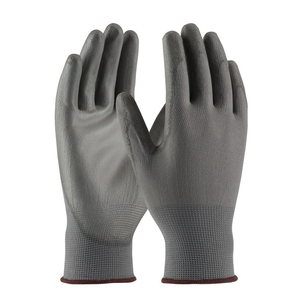 PIP Seamless Knit Polyester Glove with Polyurethane Coated Flat Grip on Palm & Fingers, 2XL, Gray