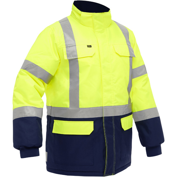 Bisley ANSI Type R Class 3 and CSA Z96 Class 2 X-Back Extreme Cold Jacket with Navy Bottom, S, Hi-Vis Yellow