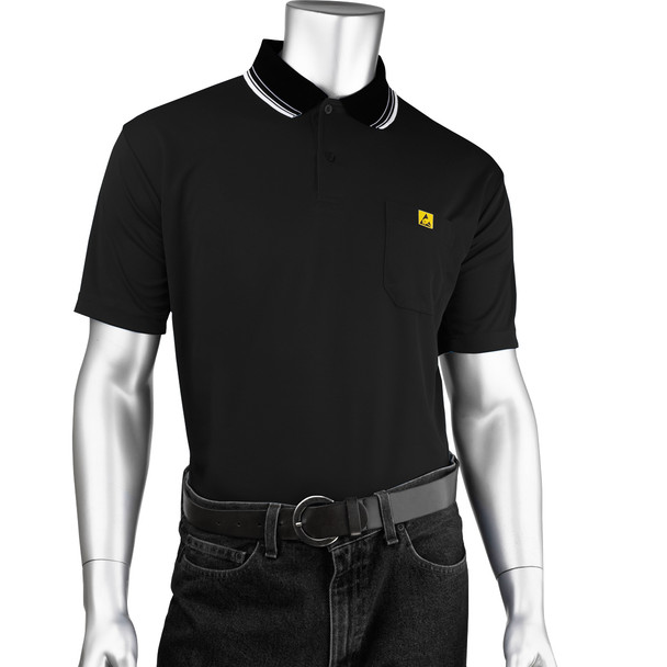 Uniform Technology Short Sleeve ESD Polo Shirt, XL, Black