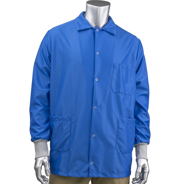 Uniform Technology StatMaster Short ESD Labcoat - ESD Knit Cuff, S, Royal