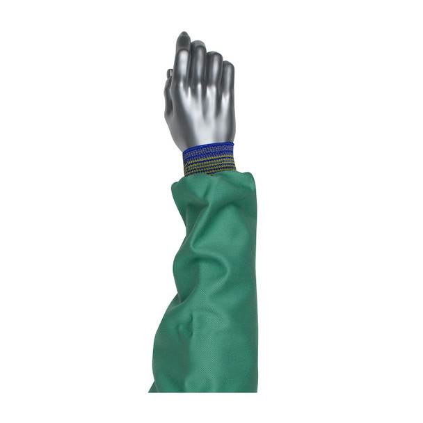 Green 15" FR green sateen sleeve, 15 inch, blue/gold elastic Flame Resistant Sleeves 1 Pair