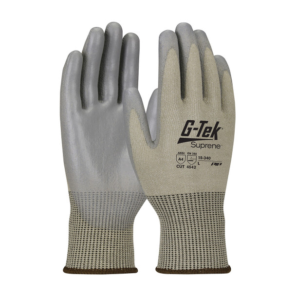 Tan S G-Tek Suprene, Tan 13G Nano Shell, Gray Polyurethane Grip, A4 Gloves with Suprene Nanotech Fiber 1 Dozen