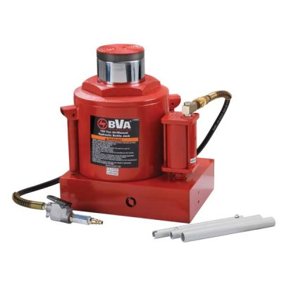 BVA J18992, Air Operation Bottle Jack, 100 Ton (200,000 Lbs.) Rated Capacity, attached with Quick Connector, patented by-pass mechanism.