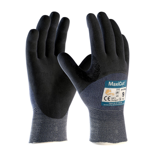 Blue XXXL MaxiCut Ultra, Blue 15G Eng Yarn, Black 3/4 Dip MicroFoam Nitrile, A3 Gloves for Cut Protection by ATG 1 Dozen
