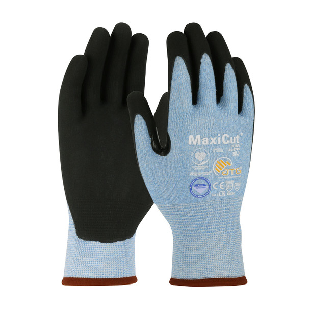 Light Blue XL MaxiCut Ultra, Blue Dyneema Diamond Shell, MicroFoam Nitrile Grip, A3 Gloves for Cut Protection by ATG 1 Dozen