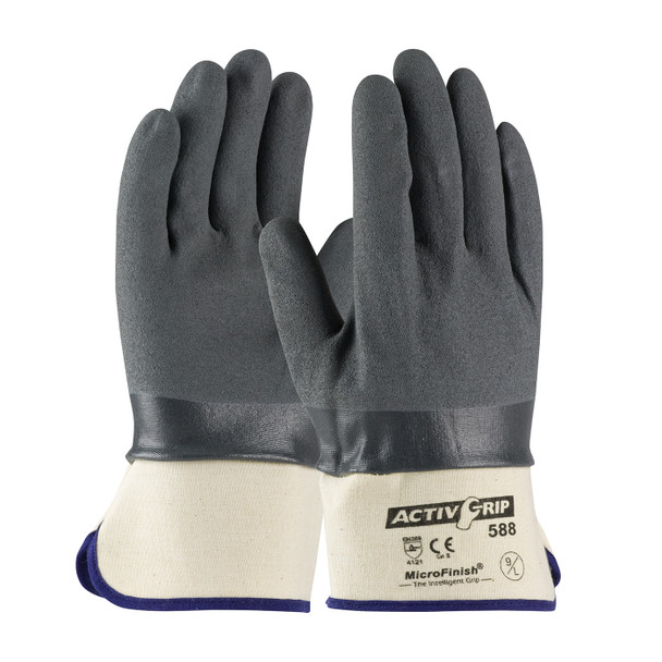 Gray XL ActivGrip Supported, 15G Cotton, Gray Nitrile MicroFinish, Safe Cuff Coated Supported Gloves 1 Dozen