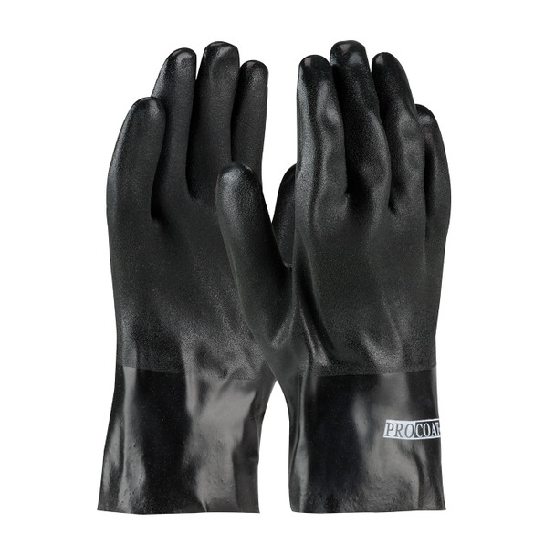 Black MENS ProCoat, Supported PVC, Interlock Lined, Blk., Sandy Finish, 12 Inch Coated Supported Gloves 1 Dozen