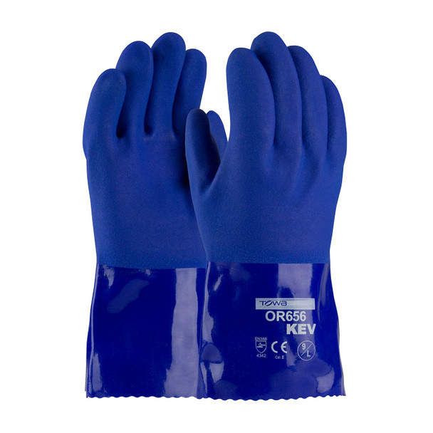 Blue M XtraTuff, Oil Resistant PVC Glove, Kevlar Liner, Blue, Rough Grip, A3 Gloves made with Kevlar Brand Fiber 1 Dozen