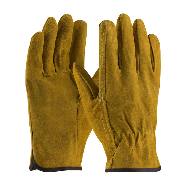 Brown L Split Cowhide Drivers, Regular Grade, Golden Brown, Straight Thumb Unlined Leather Driver's Gloves 1 Dozen