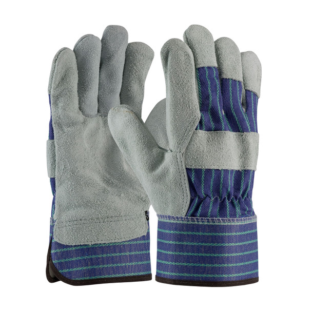 Blue M Silver Series, A/B Select Shoulder, Bl./Grn. Striped, Rubberized SC Split Leather Palm 1 Dozen