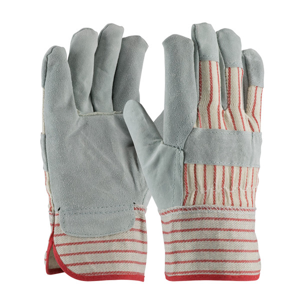 Gray LADIES Copper Series, B/C Shoulder, Gry./ Red Striped, Starched SC, Ladies' Split Leather Palm 1 Dozen