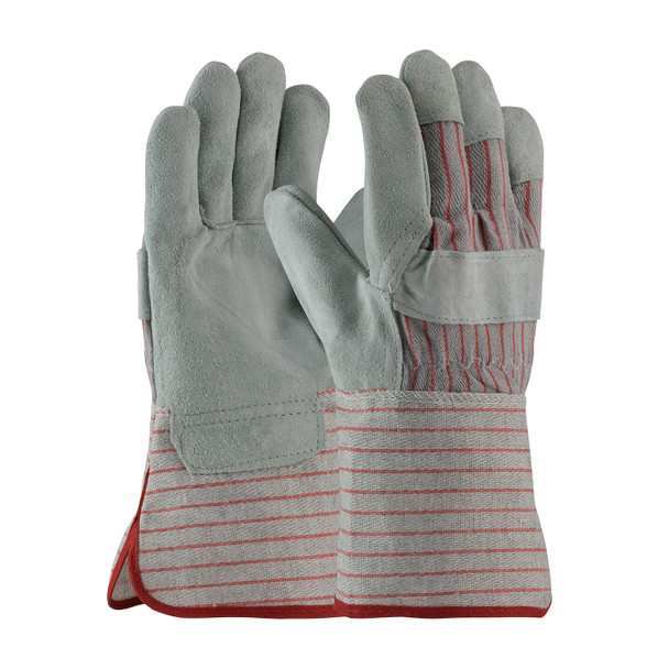 Gray MENS Econ Series, Econ Grade, Gry. Red Striped, Starched GT, Men's Split Leather Palm 1 Dozen