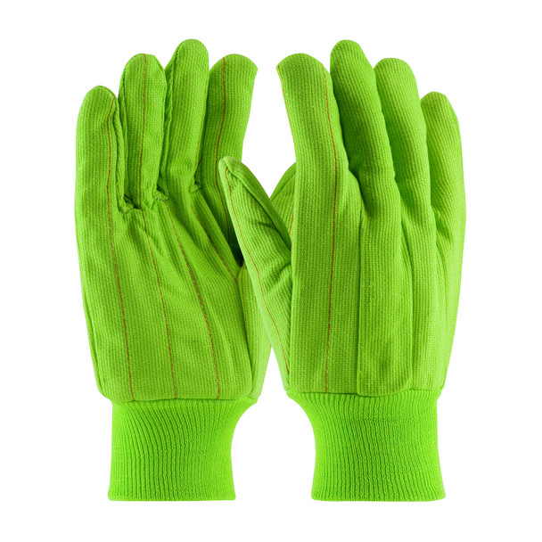 Hi-Vis Green MENS 18 oz., Polycord Double Palm, Nap-In, KW, HV Grn., Men's Fabric Gloves 1 Dozen