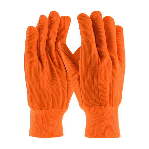 Hi-Vis Orange MENS 18 oz., Polycord Double Palm, Nap-In, KW, HV Orn., Men's Fabric Gloves 1 Dozen