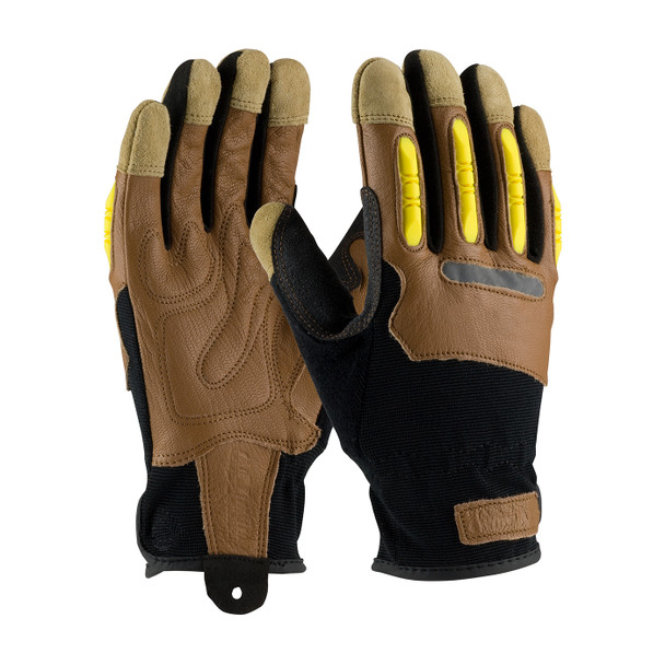 Brown L MAX SAFETY, Goatskin Leather Padded Palm & Back, TPR Knuckle Guards All Purpose Work Gloves 1 Pair