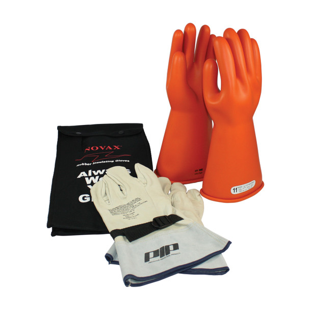 Orange 12-KIT NOVAX, Insulating Glove Kit, Class 1, 14 In., Orn., Straight Cuff Novax 14-inch Glove Kit