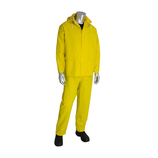 Yellow L Rainsuit 3pc. .35mm PVC/Polyester, Hood, Corduroy Collar, Ylw PVC/Polyester