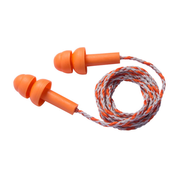 Orange OS Flange Classic, Corded, 23 dB NRR, Orange w/ Textile Cord, 100/Box Multiple-Use Ear Plugs 1 Box