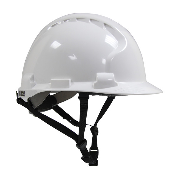 White OS JSP MK8 Linesman, Blue, w/ 4-Pt Chin Strap, Wheel Ratchet, Class E ANSI Type II Helmets