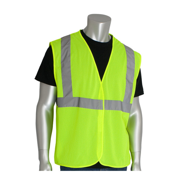 Hi-Vis Yellow 2XL Class 2 Mesh Vest, No Pockets, H&L Closure, 2in. Tape, OR Hi-Visibility Vest