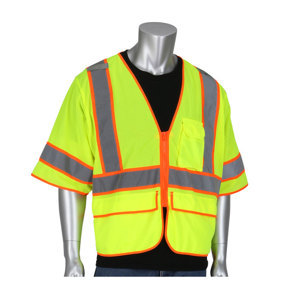 Hi-Vis Yellow 2X Type R Class 3 SE Treated Mesh Vest Zipper,5 Pocket,Two Tone,Mic Tab,LY Hi-Visibility Vest