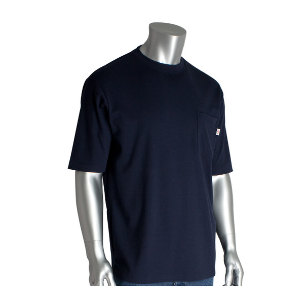 Gray 2X AR/FR Short Sleeve T-shirt, 11 Cal 6.5 oz Interlock Cotton, Navy Flame Resistant Shirt