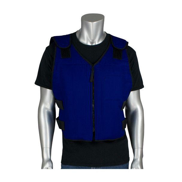 Blue 3X Phase Change Cotton Cooling Vest, insul. carrying bag zipper closure Phase Change Vest