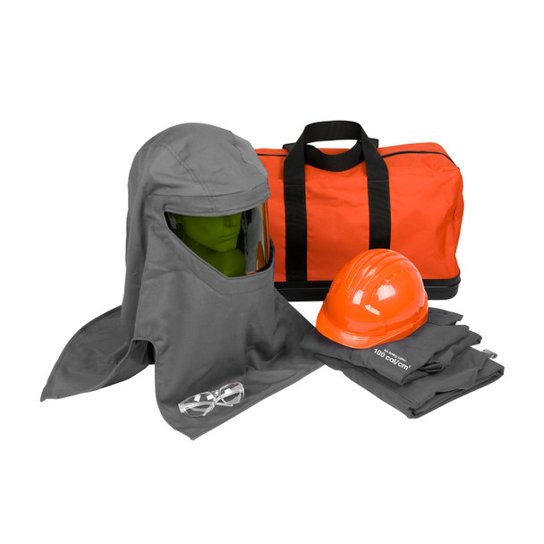 Dark Gray 2XL 100 Cal Kit, Jacket, Overalls, Hard Hat, Hood, Bag, Safety Glasses HRC 4 Kits