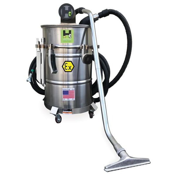 30 Gallon Stainless Steel Explosion-Proof Pneumatic Vacuum 48CFM ATEX, 1.5" x 25' Hose