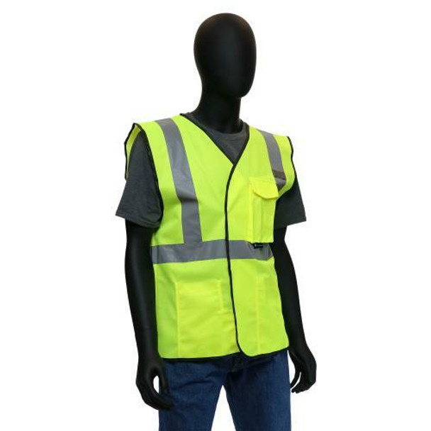 HI-VIS LIME ECONOMY SOLID SAFETY VEST WITH HOOK & LOOP FRONT CLOSURE- ANSI/ISEA 107-2015 CLASS 2