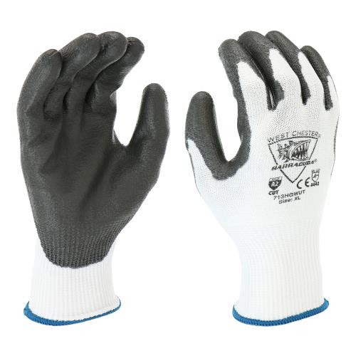 Barracuda® Touch Screen, White HPPE/High Performance Yarn, 13 gauge, Black PU Coated Palm - EN388: 4442, ANSI A2 Cut Level