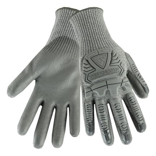 BACK OF HAND TPR - 10 Gauge HPPE/High Performance Yarn, Gray PU coated palm: ANSI A4 Cut Level