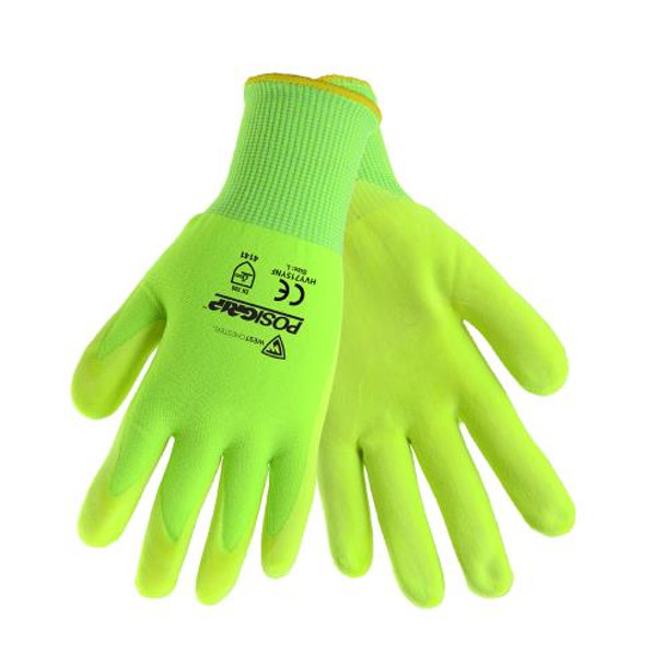 Hi-Vis Yellow 15 gauge nylon shell with Hi-Vis Yellow Micro Foam Nitrile Coated Palm. EN 4141