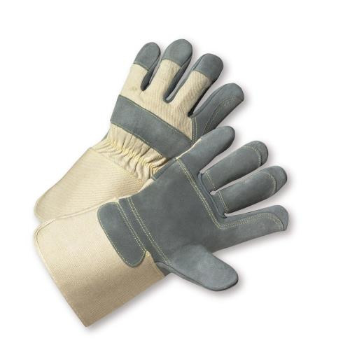 Double Palm and 2 middle fingers, Prem Side Leather Kevlar Sewn, Rubberized Gauntlet Cuff - White Cuff & Fabric - XLarge