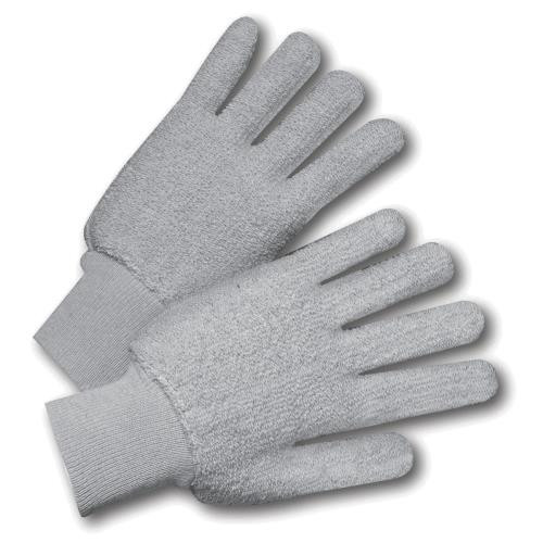 GRAY - 70% cotton 30% polyester terrycloth, loop-out, knit wrist, clute cut.  Large or Men's size, Made in Mexico