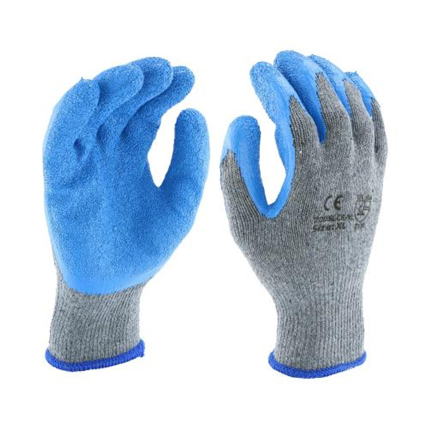 10 gauge Grey Knit w/Crinkled Blue Latex Palm Coating. EN 2131