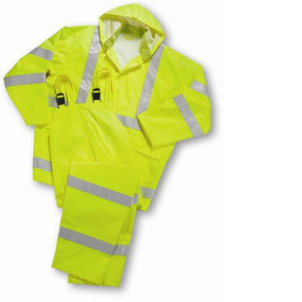 Fluorescent Lime Green/w Reflective stripes -  Poly Oxford/PU coated Jacket only, Class 3