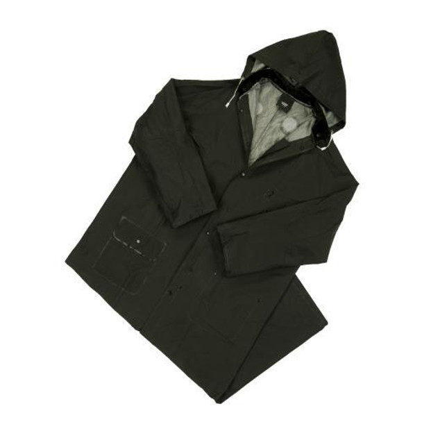 Limited Flammability - PVC over Polyester 60" Rider Coat, Detachable Hood - Black