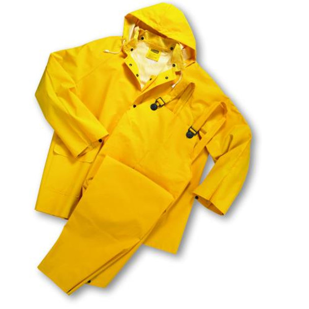 35ml PVC over Polyester 3pcs Rain Suit, Detachable Hood - Yellow