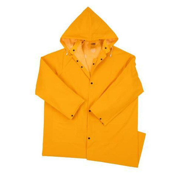 35ml PVC over Polyester  48" Raincoat, Detachable Hood - Yellow