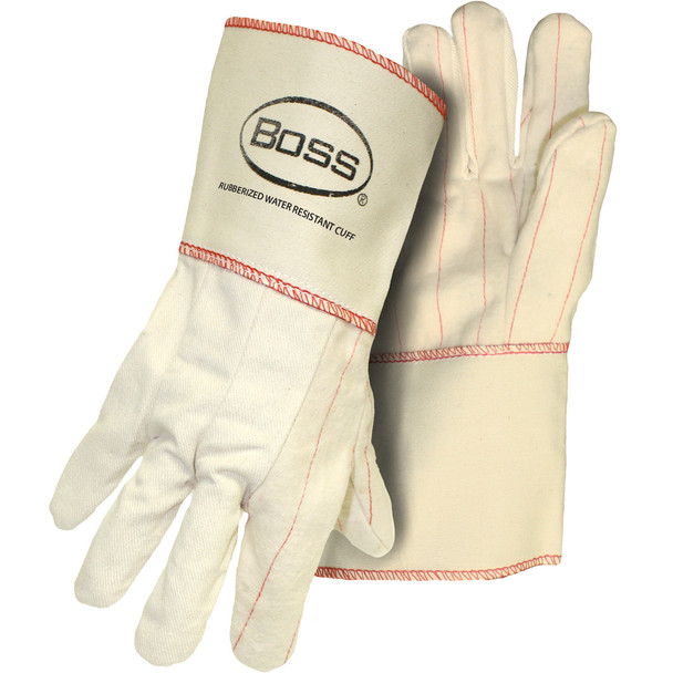 Boss Cotton Chore Glove, Double Palm, Cotton Back, Nap-In, Gauntlet Cuff - Size XL, White 1 Pair - Fabric Gloves