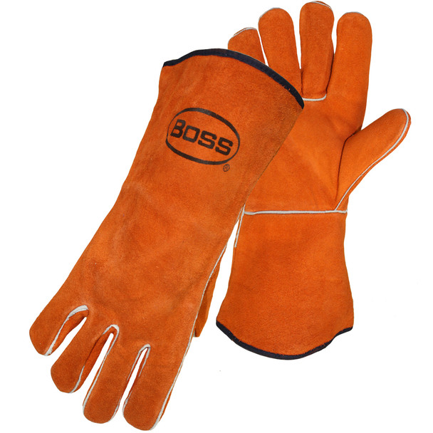 BOSS PREMIUM SPLIT LEATHER WELDER RUST FLEECE LINED PALM - Size XL, Rust 1 Pair - Welders and Foundry Gloves